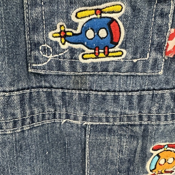 Vintage Jeans Wear Denim Childrens Overalls w Embroidered Helicopters 12 Months - Picture 4 of 10